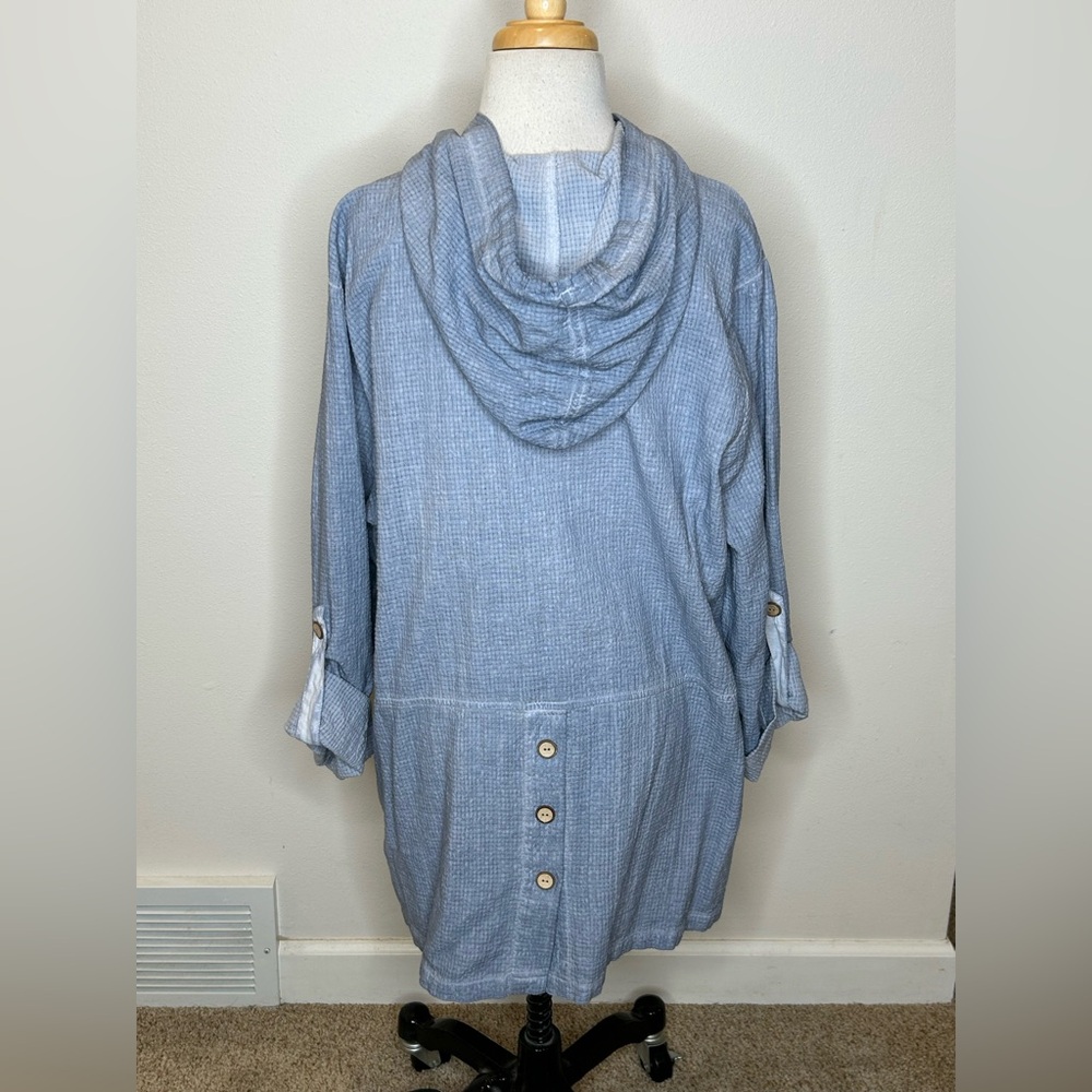 Focus Casual Life Light Blue Hooded Button-Down HP Floral Jacket Coat Size L - Picture 4 of 8